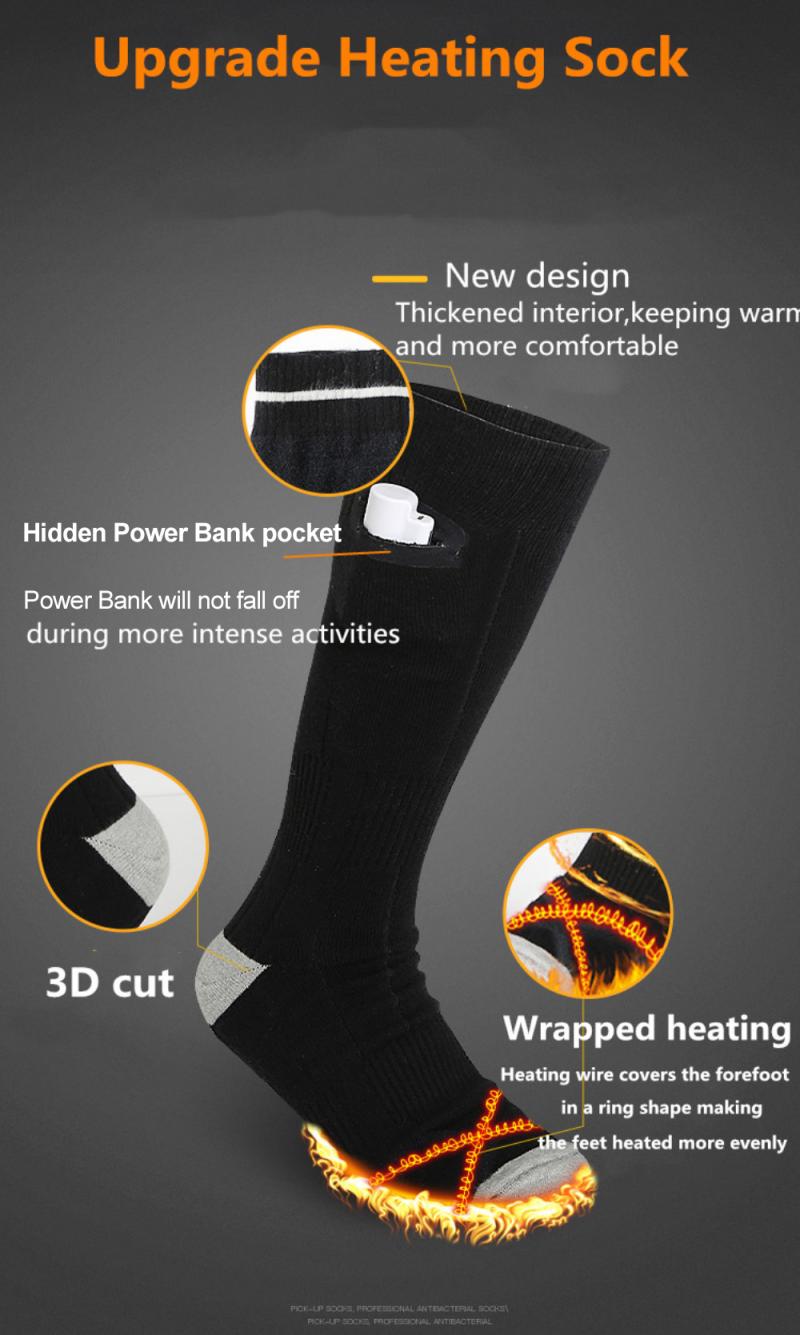 Calcetines de deporte para exteriores de 4000mAh, calcetines calefactores para acampar, senderismo, calcetines cálidos con batería recargable, calcetines calefactables eléctricos, calentador de pies