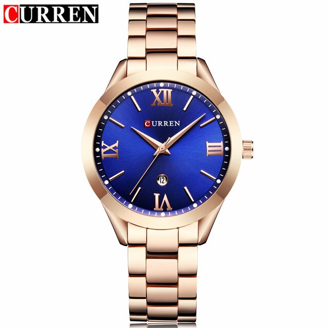 Curren casual dameshorloges dames stalen dames armband horloges damesklok relogio feminino montre femme 9007: Roosblauw