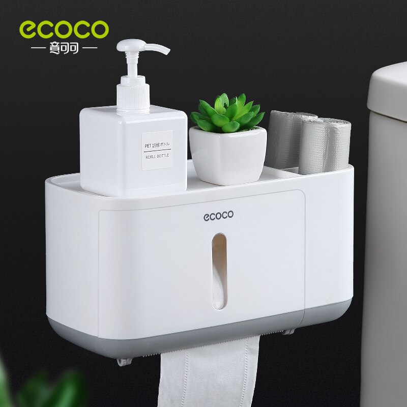 ECOCO Bathroom Organizer Storage Box Toilet Paper Holder Tissue Box Waterproof Wall Mounted Paper Roll Paper Dispenser