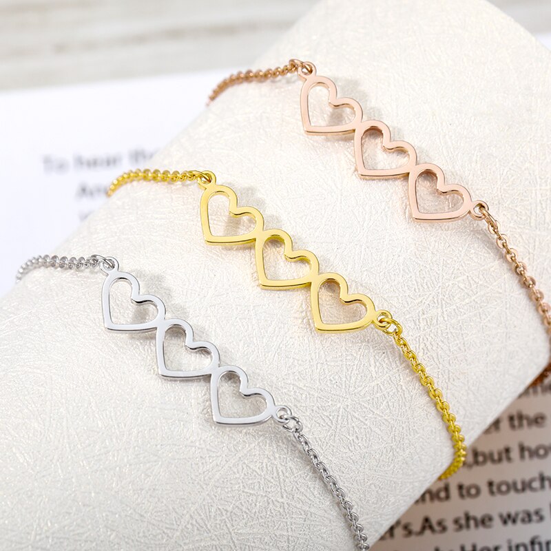 Klassische Herz-Förmigen Aushöhlen Anhänger Einstellbare Armbänder Für Frauen Edelstahl Charme Minimalistischen Mädchen Schmuck