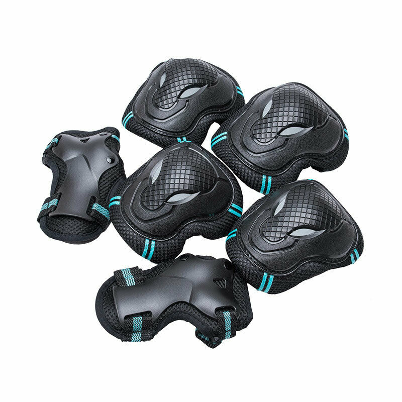 6X Adult Wrist Elbow Knee Pad Set - Skateboard Roller Skate Bike Protective Gear Guards: Black and Blue / M