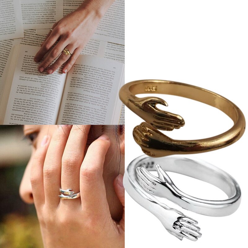 Romantische Hand Met Liefde Knuffel Ringen Creatieve Verstelbare Love Forever Open Vinger Hand Ring Voor Vrouwen Mannen Mode-sieraden