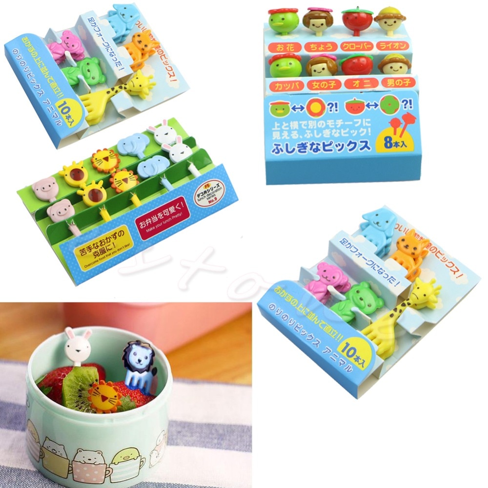 1PACK Mini Animal Farm Cartoon Fork Fruit Pick Sign Bento Lunches Party Decor