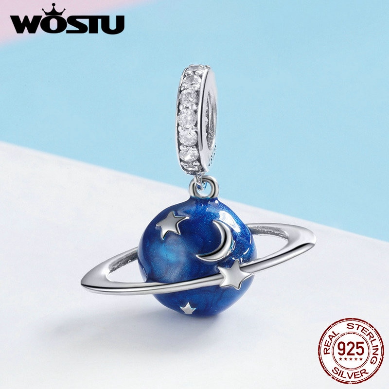 WOSTU Top 925 Sterling Silver Shiny Star Not round Beads Charm Fit Bracelet Necklace Pendant Original Jewelry CQC933