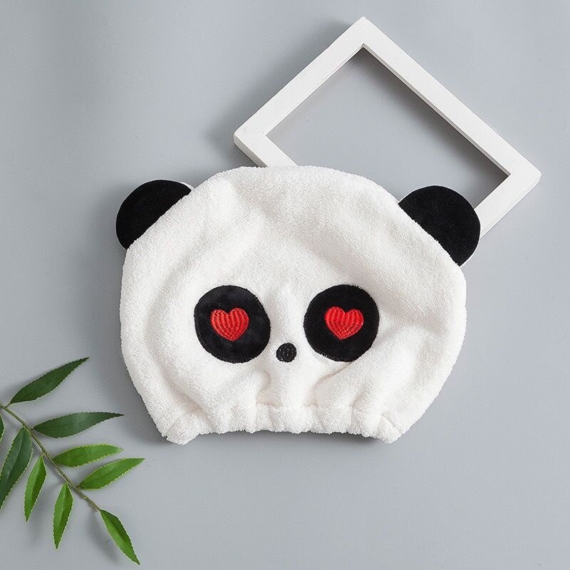 Cutie Panda Dry Hair Cap Microfiber Hair Turban Water-absorbing Thickened Hair Quick-drying Shower Caps for Women Kids: C