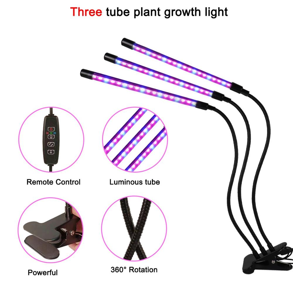 Luz LED de cultivo con USB Fito, Fito lámpara de espectro completo con Control para plantas semillas y flores, caja de tienda de cultivo Fitolamp para interiores: 3 Head