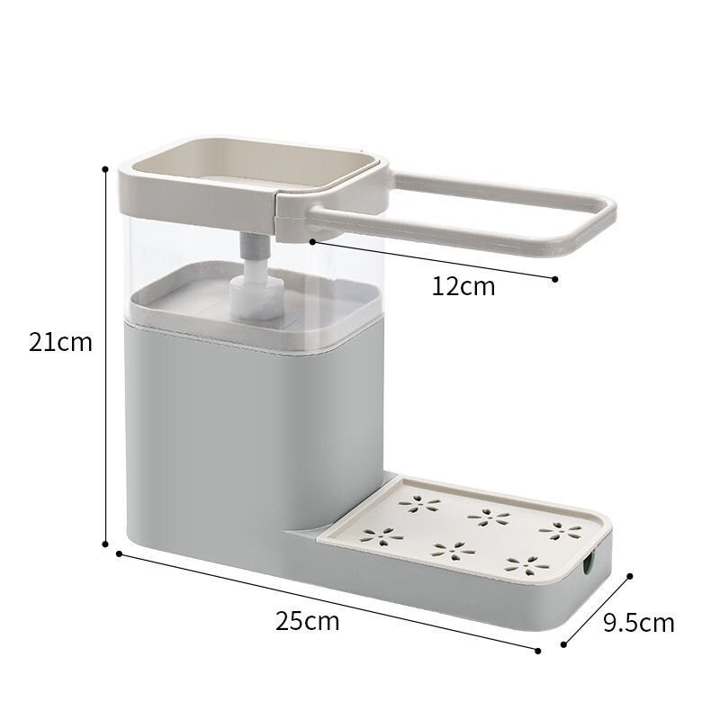 3 in 1 tvålpumpar dispenser behållare svamphållare disktrasa handduk trasa hängare avloppsarrangör kök pak 55: Grå