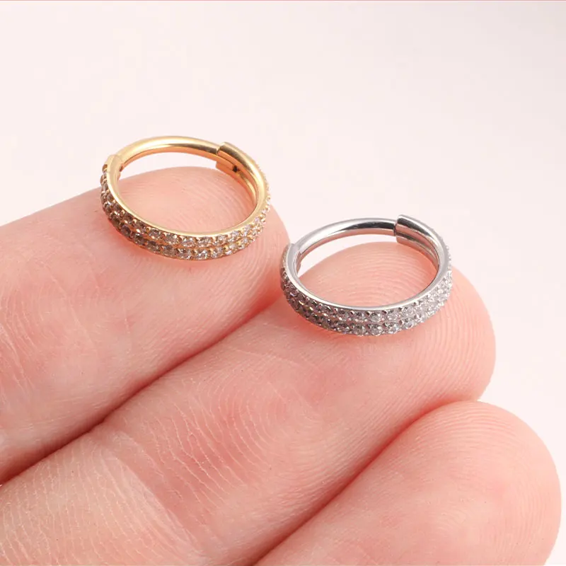 ASTM F136 Titanium 16G Dubbellaags Zirkoon Neus Clicker Segment Clicker Ring Helix Kraakbeen Neusring Piercing Lichaam sieraden