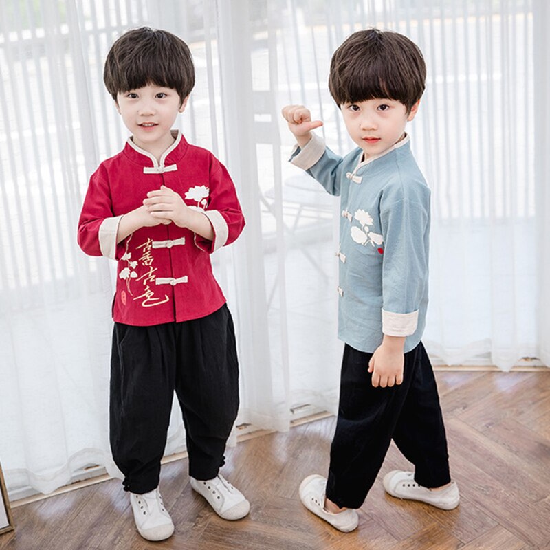 Hanfu pojkar kung fu kinesisk skjorta barn bruce lee traditionella kinesiska kläder för pojkar orientalisk kinesisk topp