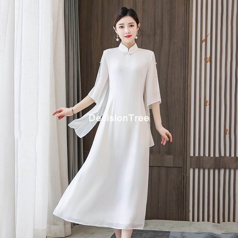 chinese traditional cheongsam women qipao dress satin female party ladies vintage oriental chongsam dress qipao: color1 / XXXL
