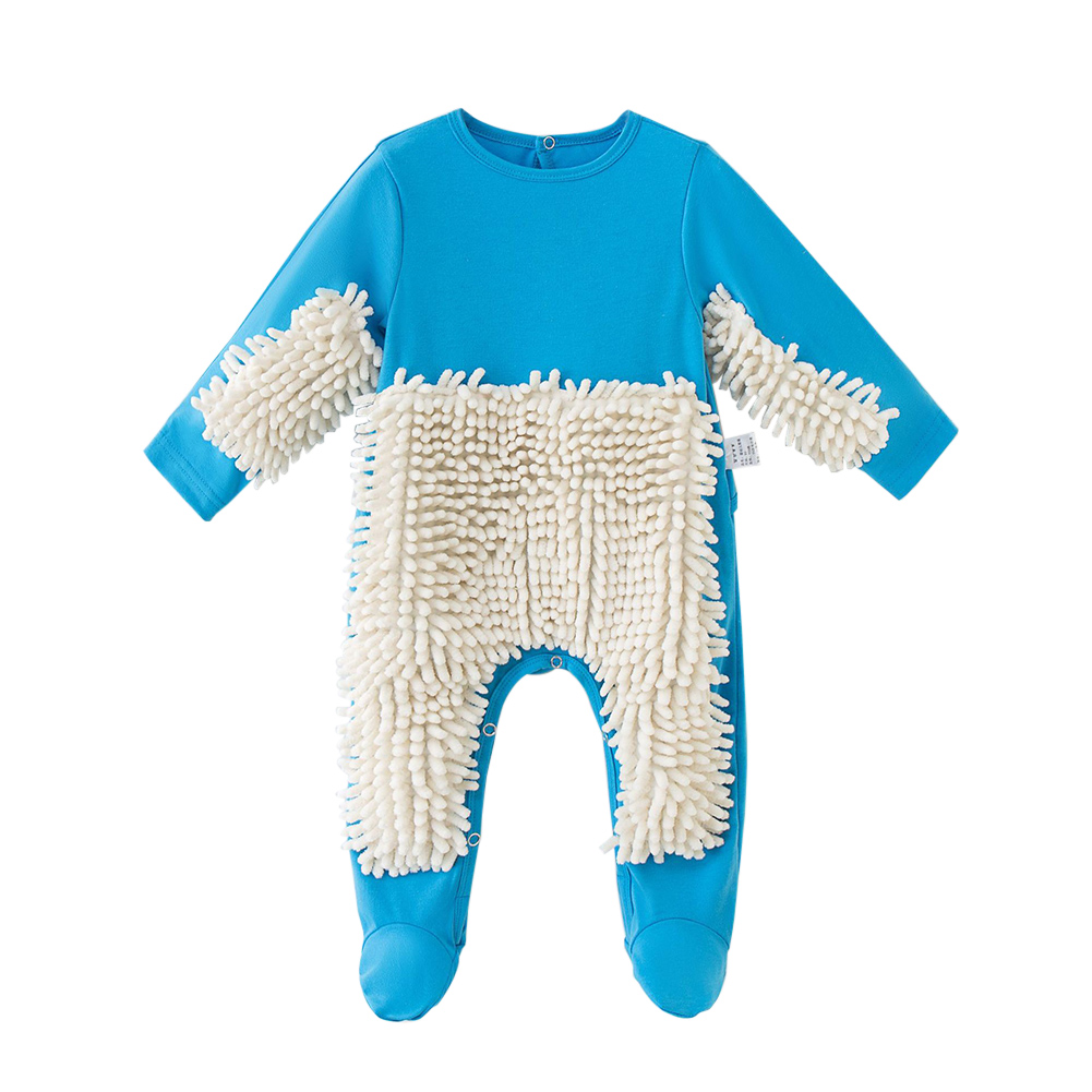 Baby Jumpsuit Romper Kruipen Kleding Creatieve Mop Romper Outfit Vloeren Schoonmaken Lange mouwen Jumpsuit Bezem Kleding voor 0- 2 Baby