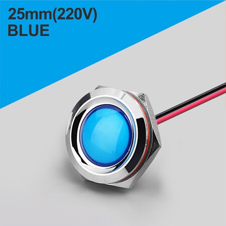 Lanboo 25mm rød grønn gul bule 12v 24v 110v 250v ledet metall indikator lampe indikatorlampe enkelt lampe vanntett: 25mm- blå (220v)