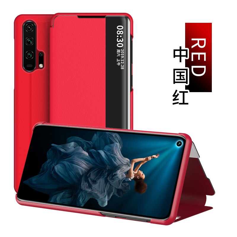 View Smart Flip Case For Huawei Nova 5T Nova5T 5 T YAL-L21 YAL L21 fundas Luxury original Magnetic Holder Leather on Phone Cover: Red