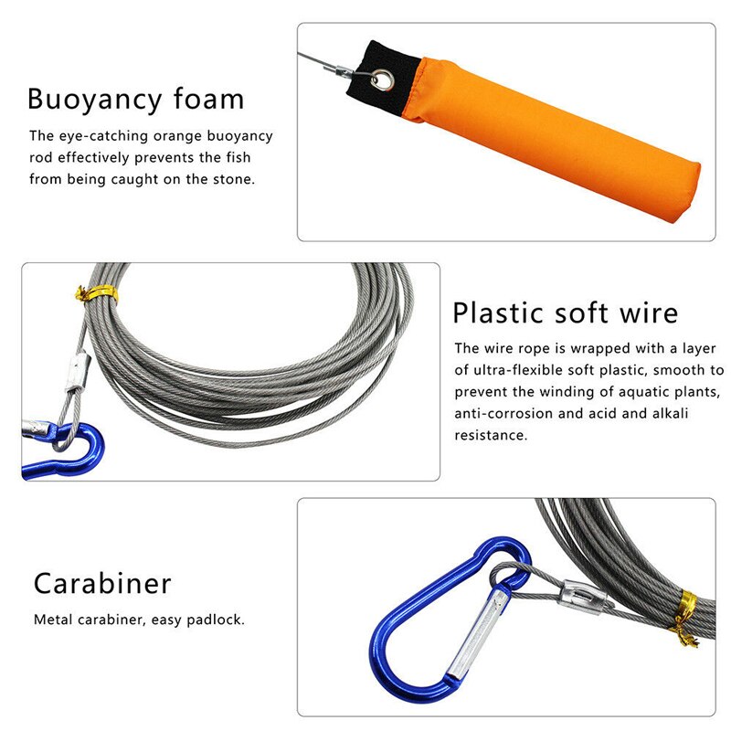 5 Snaps Stainless Steel Fish Clip Lock Live Fishing Stringer Belt Fish Buckle Clip Fish Lock 5 Snaps Stainless Steel Ropes Live