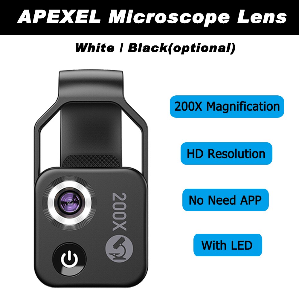 Apexel 200x forstørrelse mikroskop linse til telefon kamera linse telefon mobil makro linse til iphone 12 til huawei smartpho