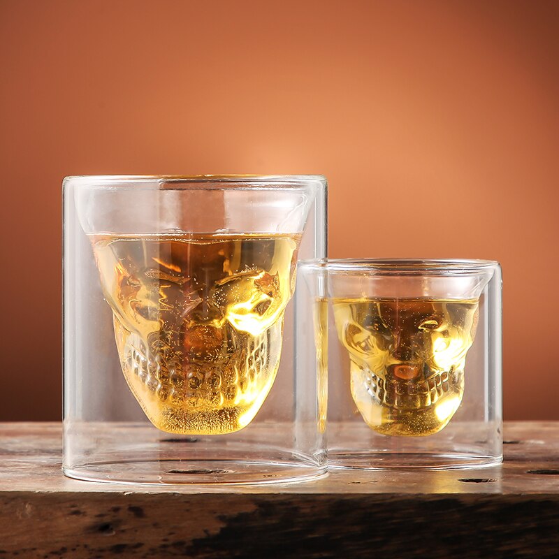 1/2/4/8 PC Skull Head Wind Glass Cup 25/75/150/250ML Double Wall Whiskey Beer Coffee Cup Espresso Wine Cups