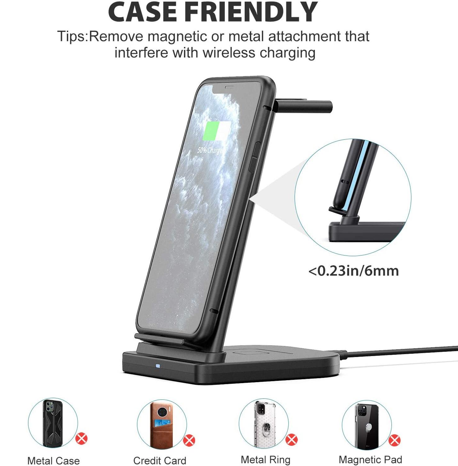 Soporte de carga inalámbrica Qi 3 en 1, 15W, para iPhone 11 X XS XR 8, estación de carga rápida para Apple Watch SE 6 5 4 3 2 AirPods Pro