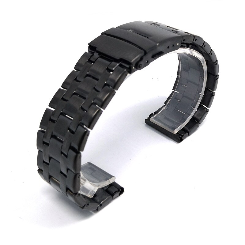 Wristband Steel Strap Semi-solid Stainless Steel Watch Strap Double Safty Buckle 20mm 22mm Universal Watch Bands: Black / 20mm