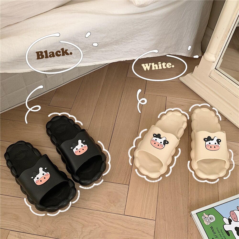 Leuke Catroon Wit Koe Slippers Slides Antislip Eva Thuis Indoor Badkamer Slippers Dikke Zolen Zomer Strand Samdals Schoenen Vrouwen