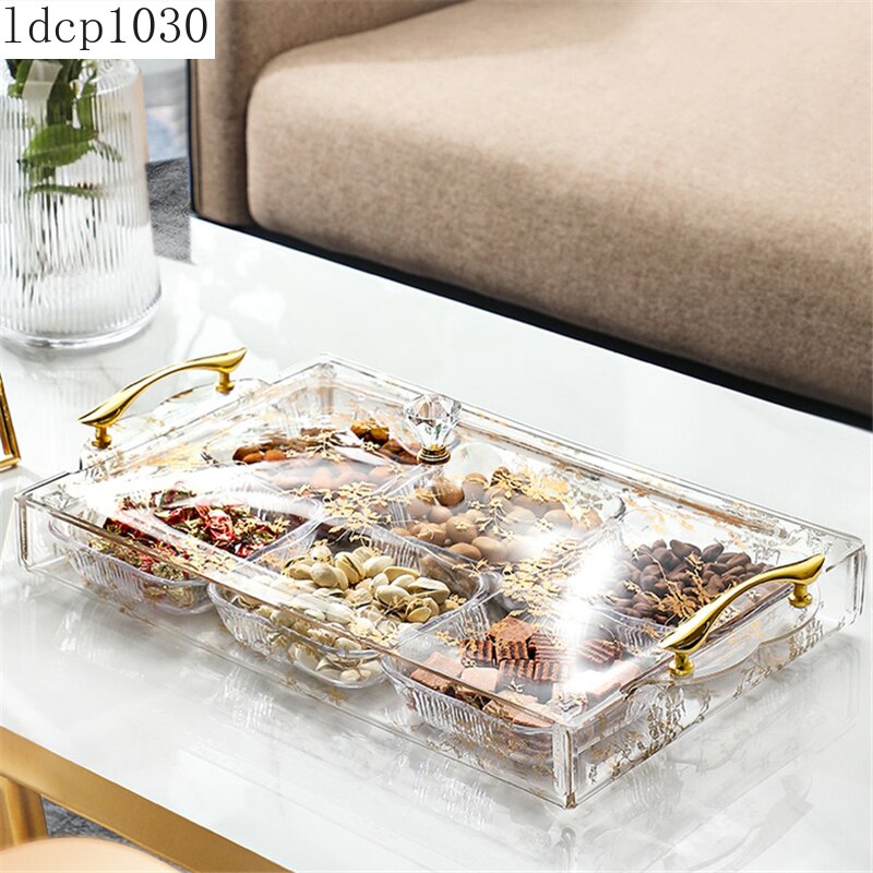 Caja transparente de frutos secos dorados para fruta, bandeja creativa europea para aperitivos, semillas de melón, plato de acrílico empaquetado con azúcar