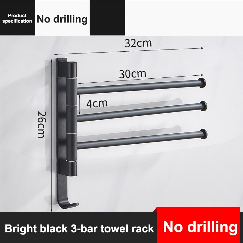 Aluminium 2/3/4/5-Bar Handdoek Hanger Badkamer Handdoekenrek Draaibare Handdoek Houder Ruimte Keuken plank Papier Opknoping Muur Gemonteerd: Black 3-bar