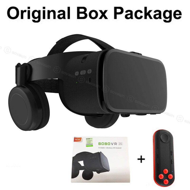 Bobo vr  z6 trådløs bluetooth 3d briller virtual reality til smartphone fordybende stereo vr headset pap til iphone android: Med sort 051