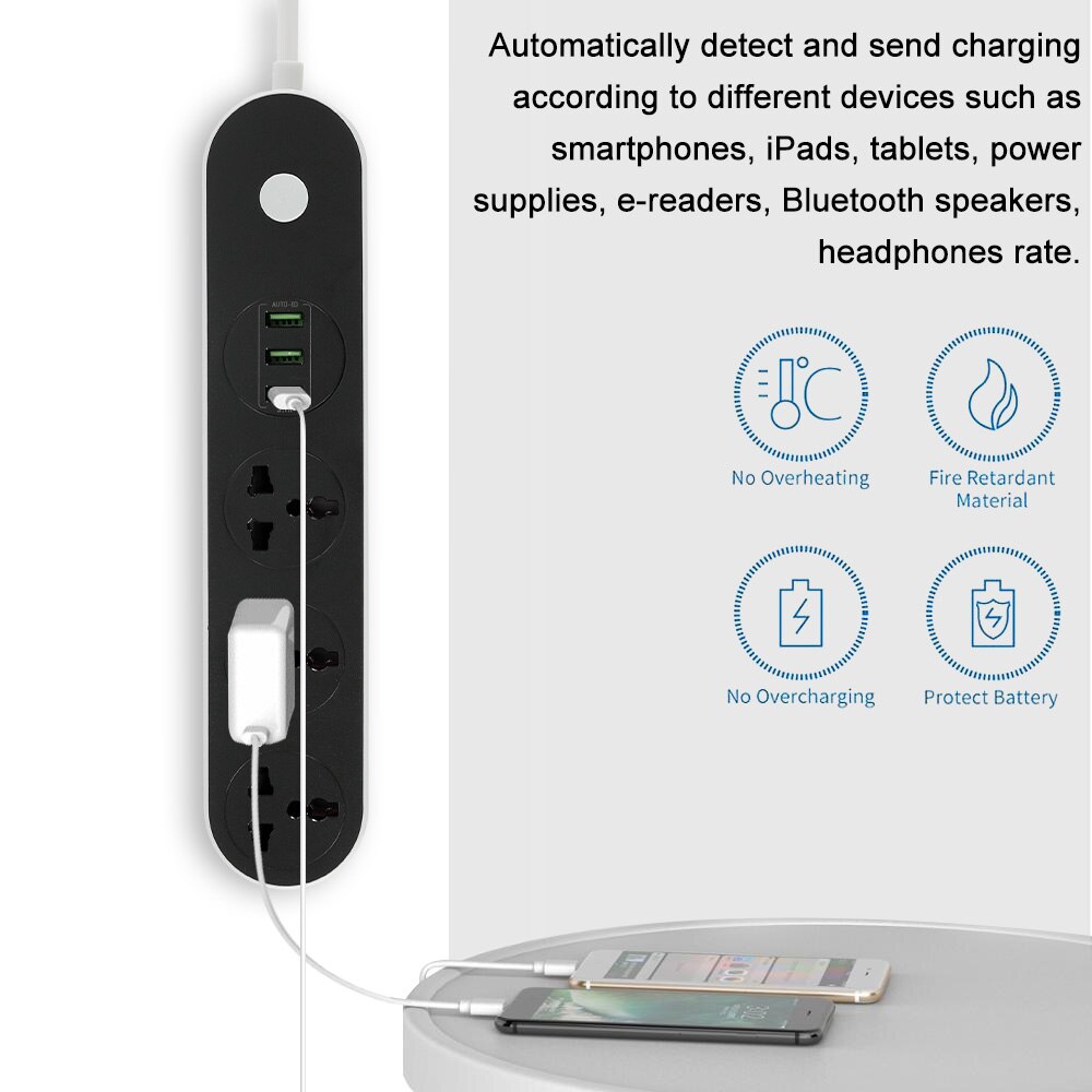 Universal International Power Extension Socket Lead Cord 1.6 Meter 3 USB