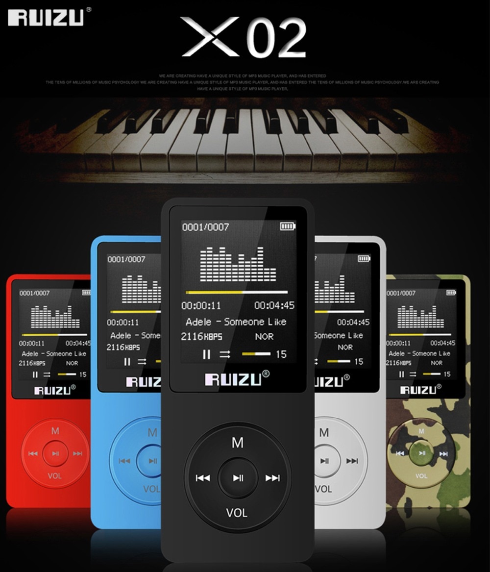 100% reproductor MP3 RUIZU X02 versión original en inglés 4G/8G/16G portátil Mp3 puede jugar 80 horas con Radio FM E-Book, reloj voz