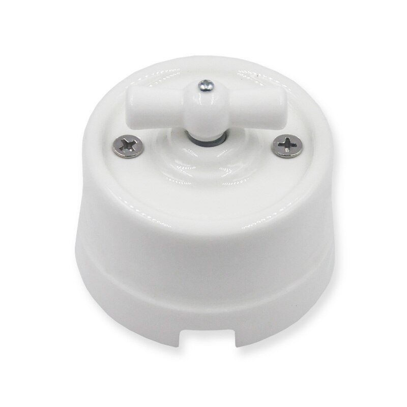Home Improvement High Wall Light Knob Switch Ceramic Rotary Switch and 1-3 Gang Wooden Base: White