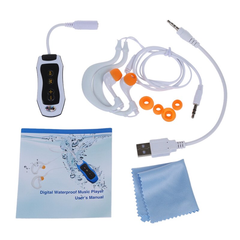 8GB MP3 Player Swimming Underwater Diving Spa + FM Radio Waterproof Headphones White