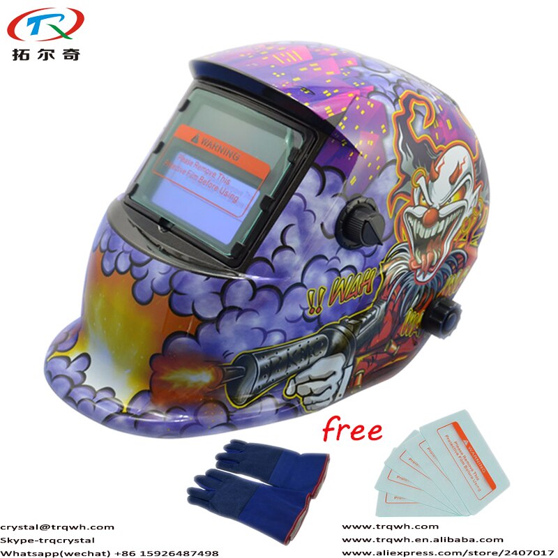 trqwh 92*45mm Grinding Monster Shooting Purple Auto Darkening Solar Li Battery Head Protective Welding Helmet TRQ-HD03-2233DE