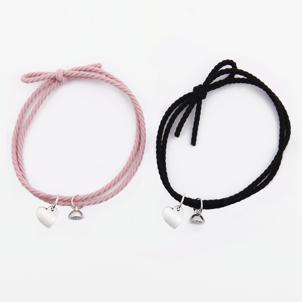 Geflecht Seil Magnet Schmuck 1 Paar Zwei hälften Herz Magnetische Armbinde Stahl Anhänger Paar Armbänder für Liebhaber Freundschaft Armbänder