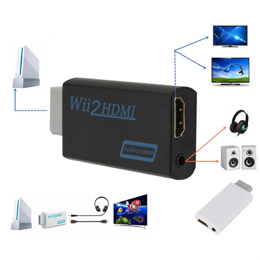 Full HD 1080P Wii to HDMI-compatible Converter Adapter Wii2HDMI-compatible Converter 3.5mm Audio for PC HDTV Monitor Display