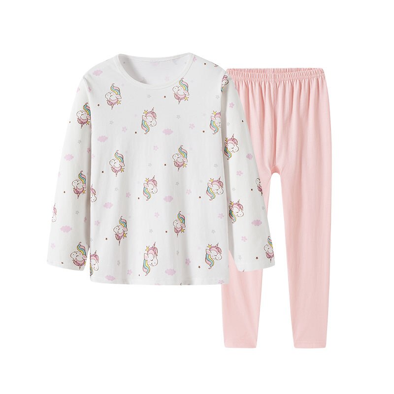 Set pigiami unicorno per bambina treegunkids set intimo termico intimo termico o-collo lungo in cotone Johns: White / 160