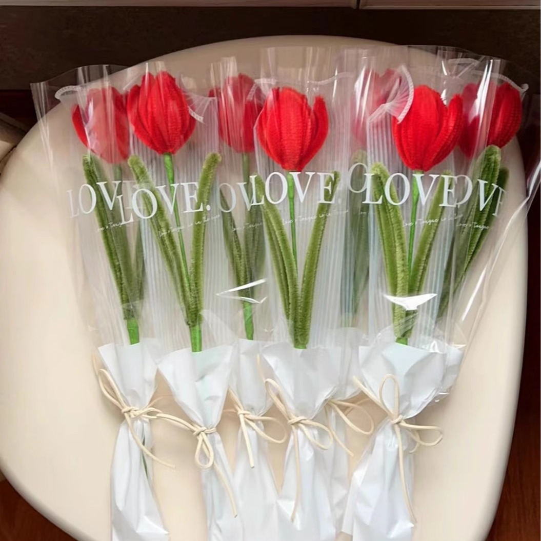 Ramo de flores de tulipán hecho a mano, palo trenzado, acabado de flores rosas tejidas, para parejas, decoración romántica para de boda, 1/3 Uds.: M / Gris