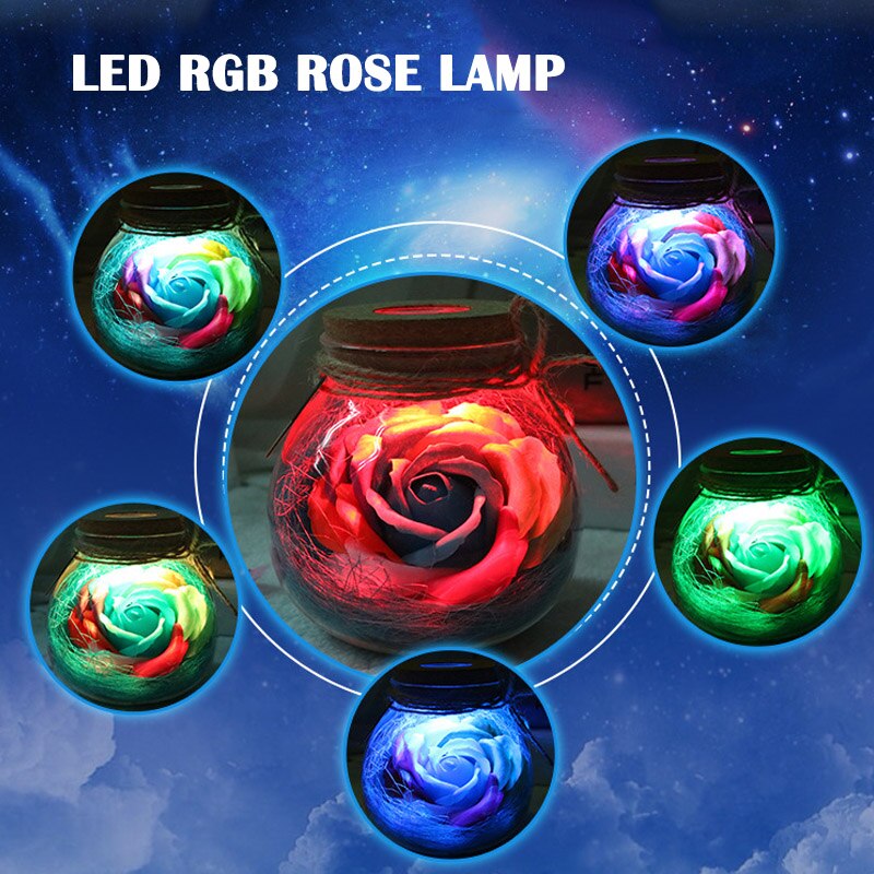 LED RGB Rose Lamp Bloem Fles Nachtlampje Afstandsbediening Rose Lamp Verlichting LKS99
