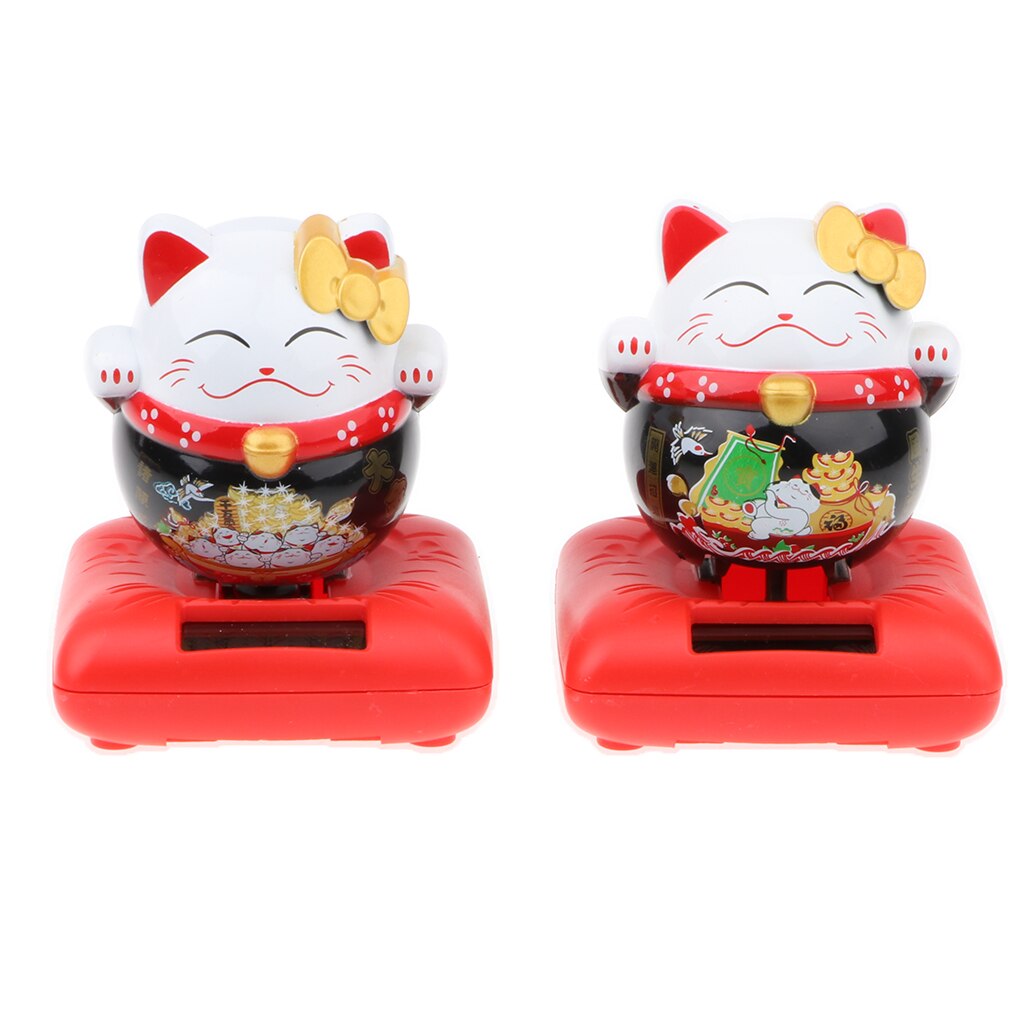Solar Powered Nodding Bobbing Japanese Fortune Cat Lucky Kitten Solar Home Decor Bobbleheads Animal Pet Model Toy