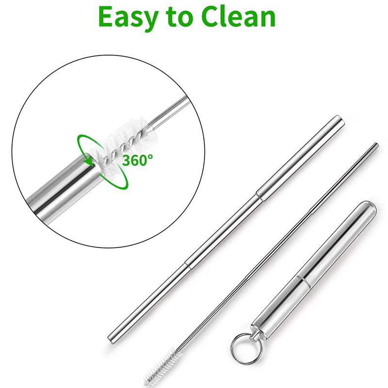 Pailles à boire réutilisables portatives chaudes-paille d'acier inoxydable télescopique avec la boîtier en aluminium et la brosse de nettoyage