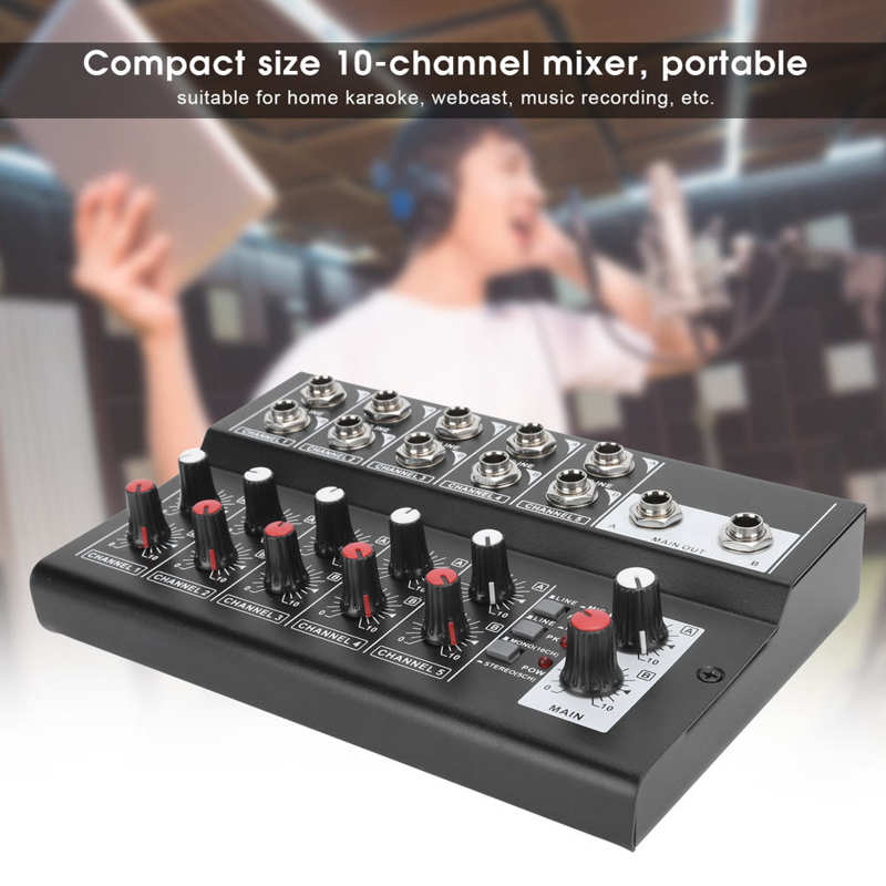 Draagbare 10-Kanaals Stereo Audio Sound Mixer Karaoke Microfoon Versterker Console 100-240V