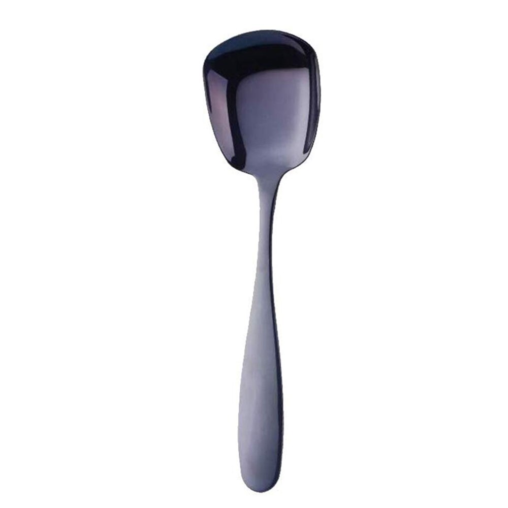 Cucharas cuadradas de acero inoxidable para sopa, cucharas planas con mango largo para cena, cucharas grandes, cucharas de postre, suministros de cocina ecológicos: Marrón