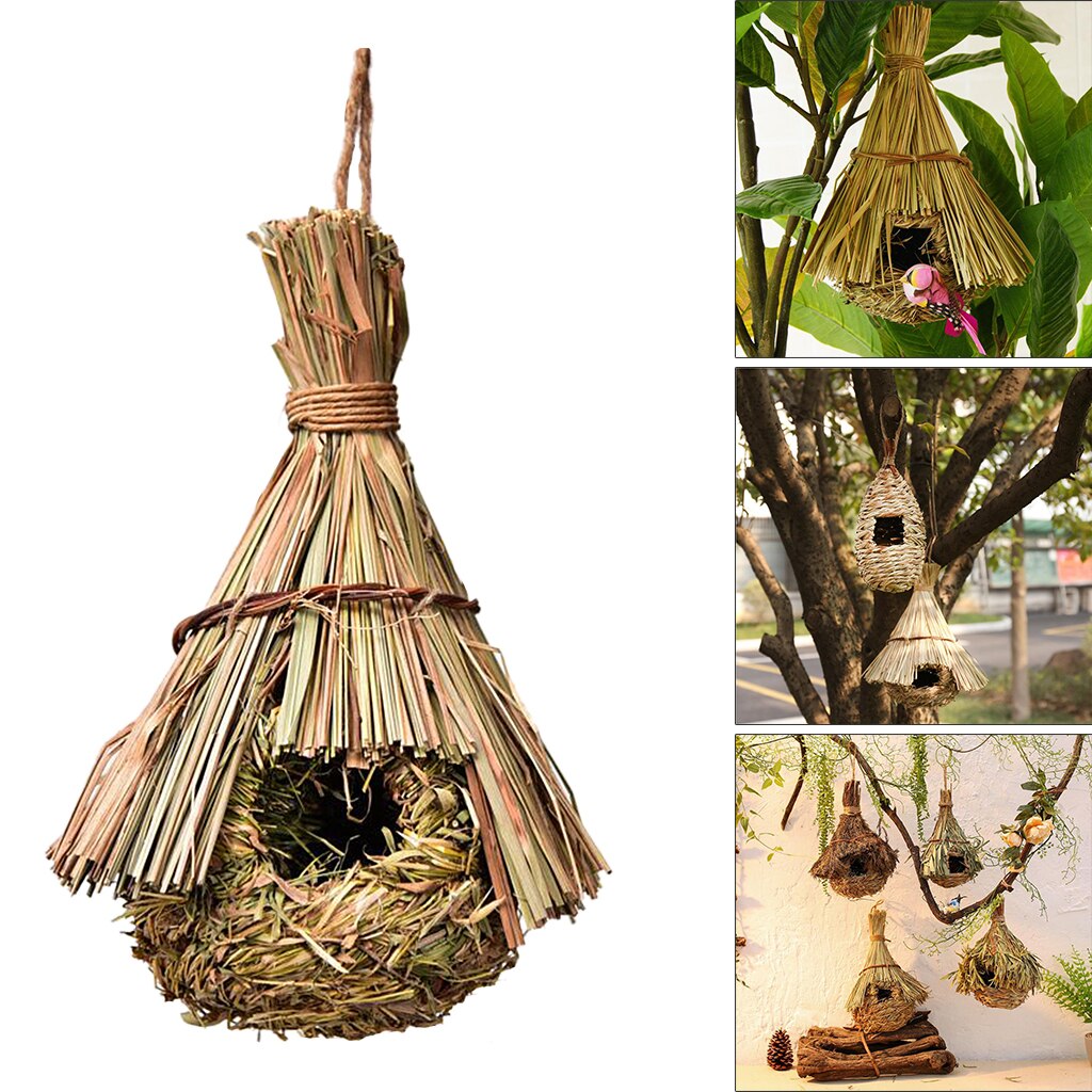 Hand-Made Woven Pattern Innovative Pet Bird Nest Straw Bird House Grass Gourd Birdhouse Garden Decorations