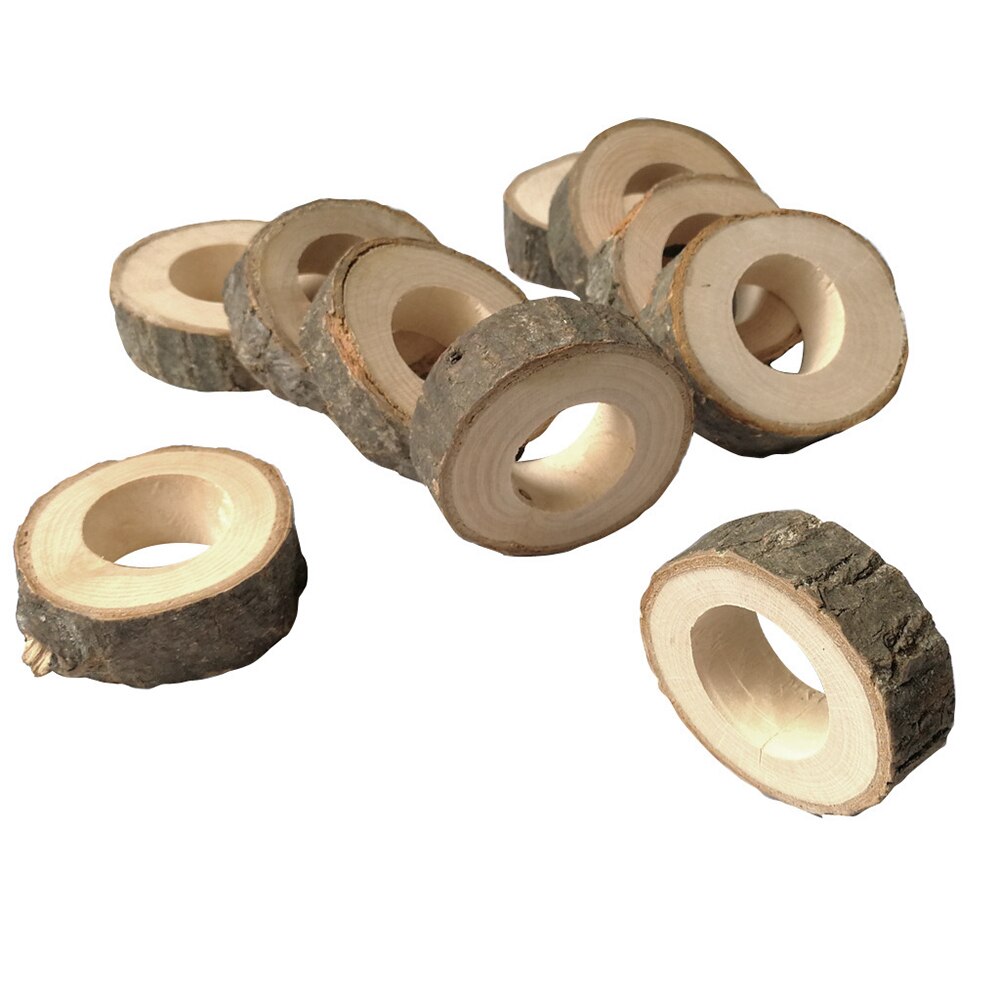 10Pcs Handcrafted Rustic Wood Napkin Rings Holder for Dinner Table Decoration Wedding Party Supplies Retro Stump Napkin Ring: Default Title