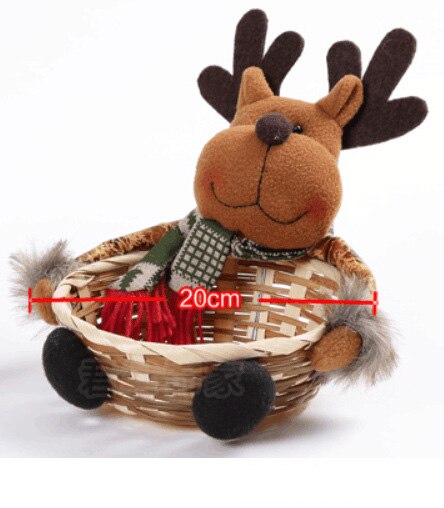 Cesta de mimbre de caramelo tejida a mano de Navidad, caja de embalaje de , bonita cesta de frutas de dibujos animados de Santa Claus, decoración de Navidad de alce y muñeco de nieve: plum / S