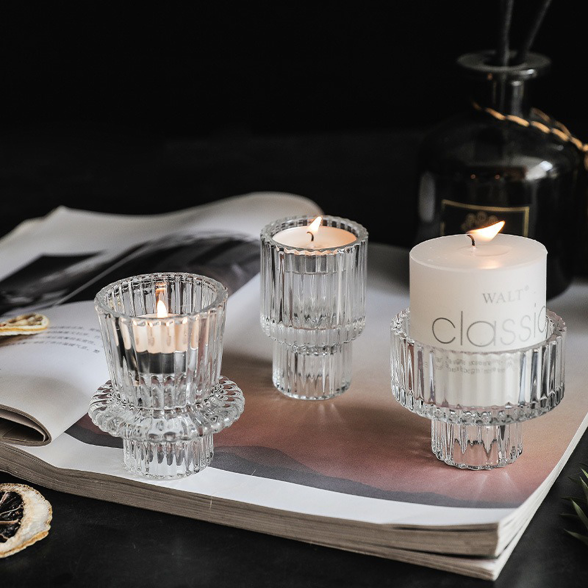 Portavelas de pilar de cristal transparente para candelabros de de mesa, centro de mesa decorativo para comedor en casa
