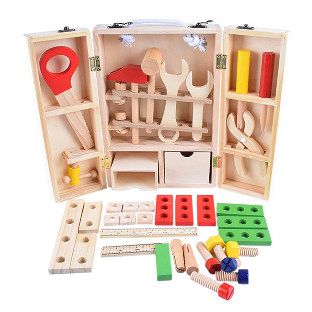 freundlicher Baby Holz Reparatur einstellen Werkzeug Multifunktionale Spielzeug Tragbare Reparatur Werkzeug Kasten Karikatur jungen Pädagogisches Spielzeug für Jungen Puzzle Spielzeug: B1