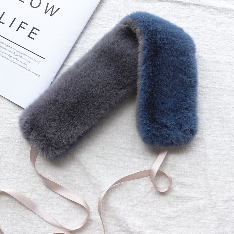 Kraag dames warme dikke effen neckerchief herbruikbare sjaals wintersjaals imitatie konijnenbont sjaal dames: Donkerblauwgrijs