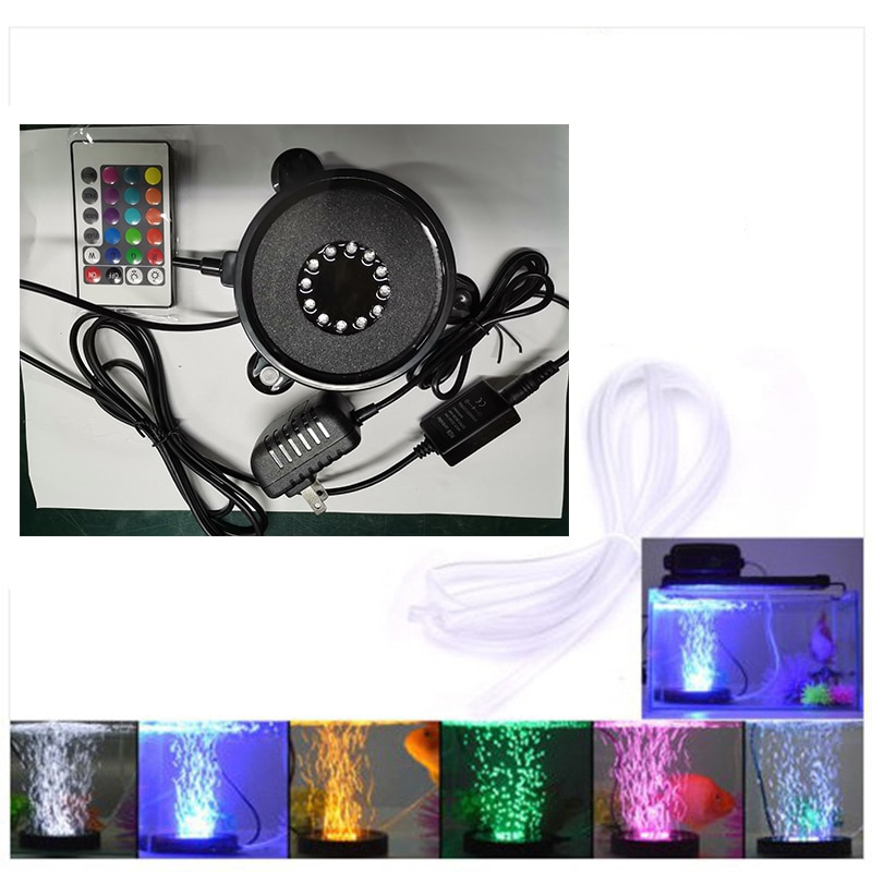 Led akvarium boble lys fjernbetjening akvarium gas sten skive lys med 16 farve skiftende 4 lys eu/us/dk/au stik