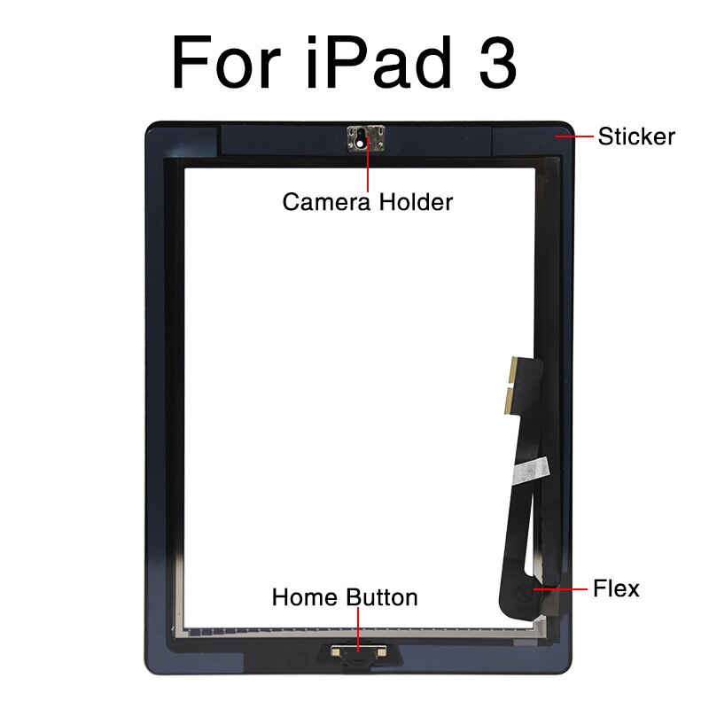 10Pcs/lot For iPad 2 3 4 Touch Screen Digitizer Front Glass Replacement With Home Button and Adhesive A1458 A1459 A1395 A1416