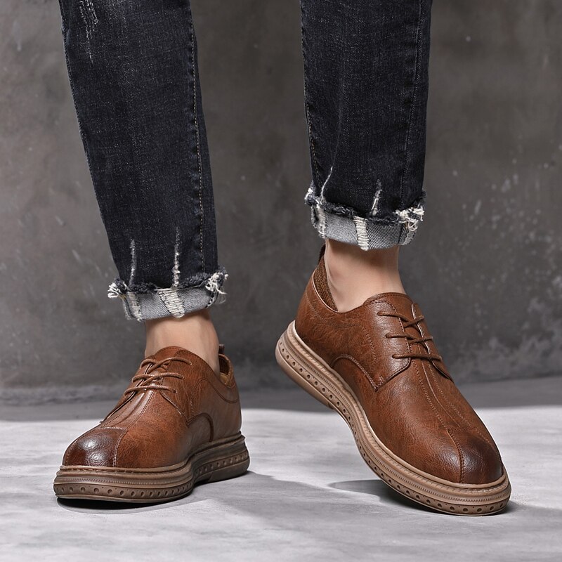 Leren schoenen heren casual schoenen zacht leer heren oxfords casual schoenen veterschoenen martin schoenen herenschoenen zwart bruin