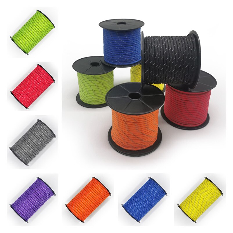 Paracord reflectante para acampar al aire libre, cuerda de paracaídas multifunción de 100M, 4mm, 7 hebras